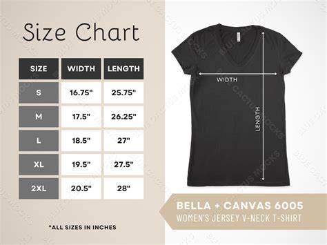 Bella Canvas 6005 Size Chart T Shirt Sizing Guide For Womens Etsy