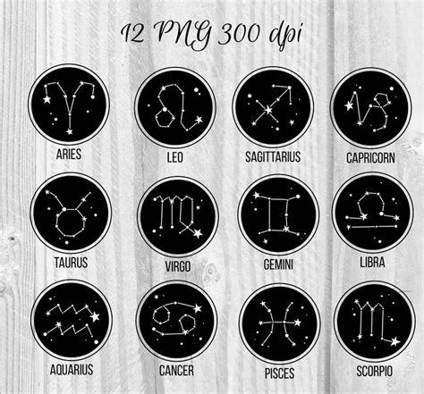 12 Png Zodiac Constellation Badges Zodiac Signs Labels Instant