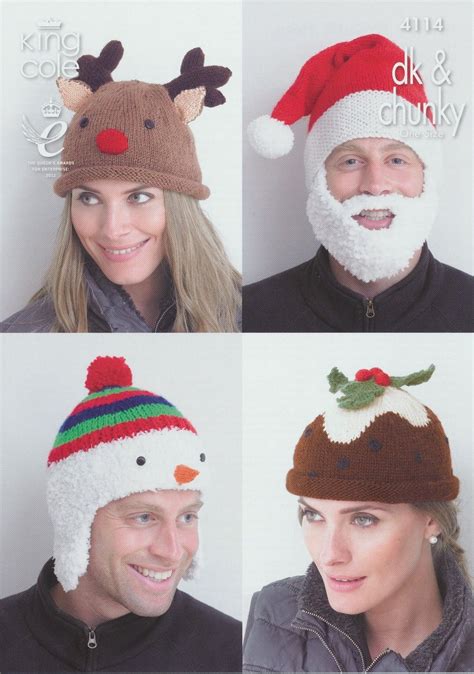 King Cole Adults Christmas Hats Chunky And Dk Knitting Pattern 4114