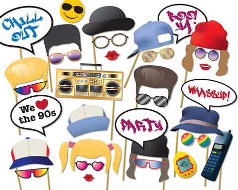 90s Photo Booth Props Printable Printable 90s Photo Booth Props