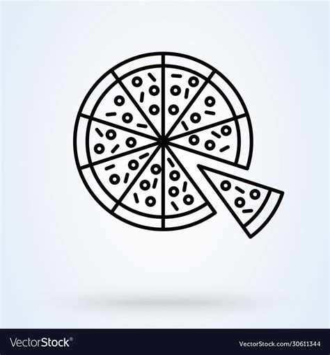 Pizza With One Slice Separated Linear Icon Symbol Vector Image