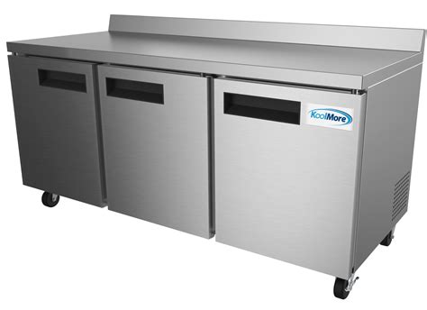 Koolmore 72 Stainless Steel 3 Door Worktop Commercial Refrigerator