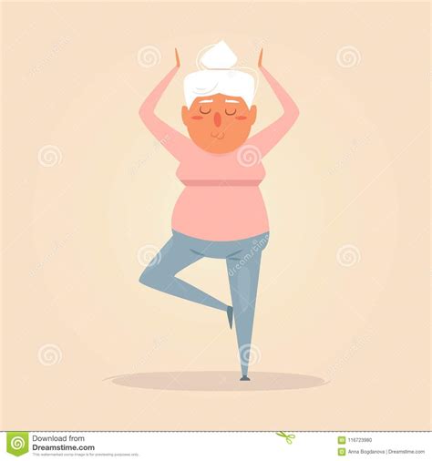 Old Person Granny Does Yoga Stock Vector Illustration Of Happy