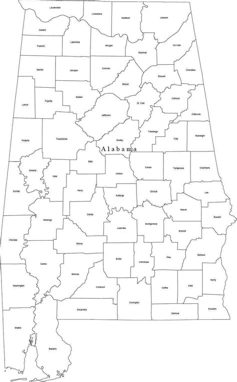 Black And White Alabama Digital Map With Counties