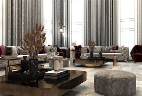 Beautiful Monochromatic Grey Luxury Living Room Decor With Grey Tufted