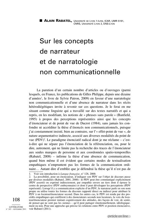(PDF) Sur les concepts de narrateur et de narratologie non ...