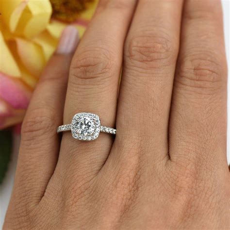 125 Ctw Classic Square Halo Engagement Ring Man Made Diamond Etsy