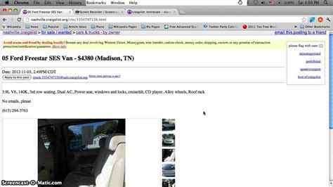Craigslist Nashville Tennessee Used Cars and Vans - For Sale by Owner