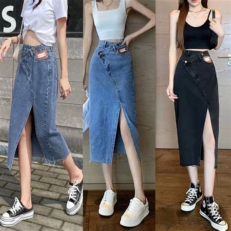Jual 2024terbaru Rok Jeans Wanita Rok High Waist Rok Jins Panjang