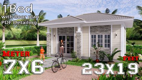 Small House Plan 7x6 Meters 1 Bed Hip Roof Small House Design Flat