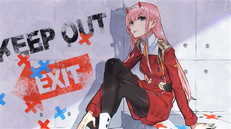 Darling In The Franxx Zero Two Hiro Zero Two With Red Dress Sitting On