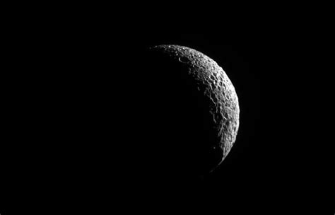 Crescent Mimas Cassini Views Saturns Moon Mimas