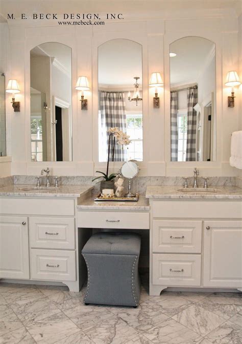 Select by width size either single sink or double sink vanity with make up counter top space and matching set work bench. Live Beautifully: Center Hall Colonial | Master Bath ...