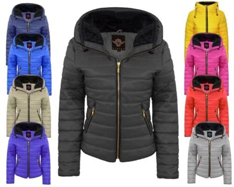 new ladies womens bubble quilted padded puffer fur collar warm thick jacket coat ebay