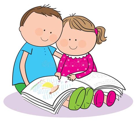 Children Reading A Book Hand Drawn Picture Of Two Children Reading A
