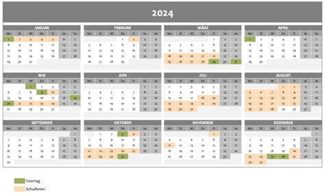 Excel Jahreskalender 2024 Inkl Schulferien