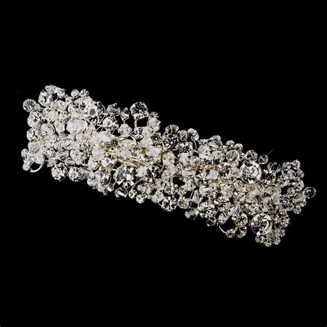 Silver Swarovski Crystal And Rhinestone Barrette Elegant Bridal Hair Accessories