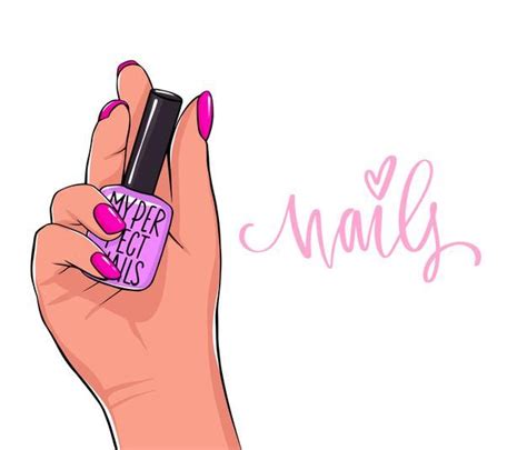 Female Hand Holds Nail Polish Bottle Handwritten Lettering About Nails And Manicure In 2021