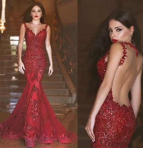 bling bling long mermaid sexy backless red prom dress mermaid formal evening dresses prom gown