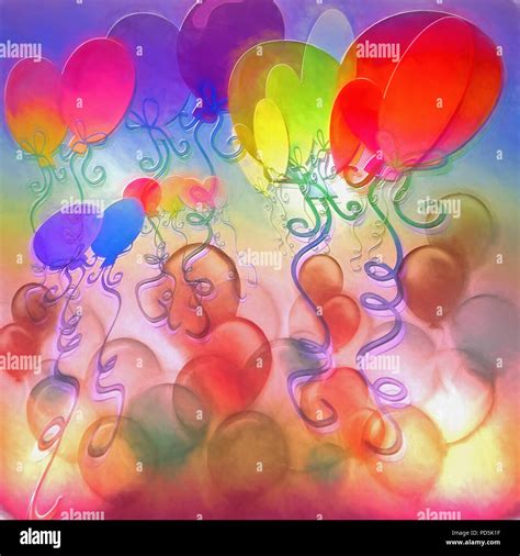 Bunches Of Colorful Balloons Float And Fill The Digital Sky In An