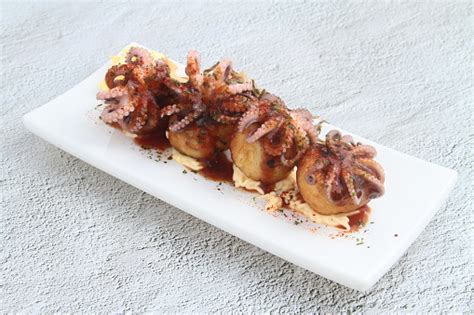 Freshly Made Takoyaki With Baby Octo Toppings Stock Photo Download