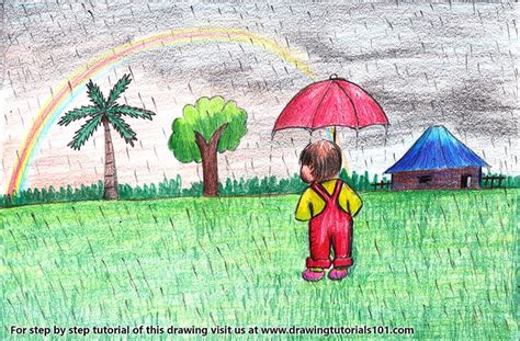 Rainy Day Scene Colored Pencils Drawing Rainy Day Scene With Color