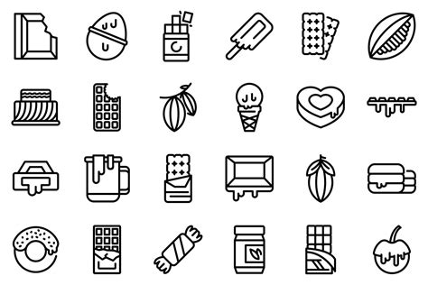Chocolate Icons Set Outline Style 8887240 Vector Art At Vecteezy