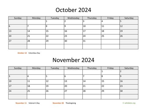 October And November 2024 Calendar