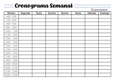 Cronograma Semanal Organização Cronograma de atividades Cronograma
