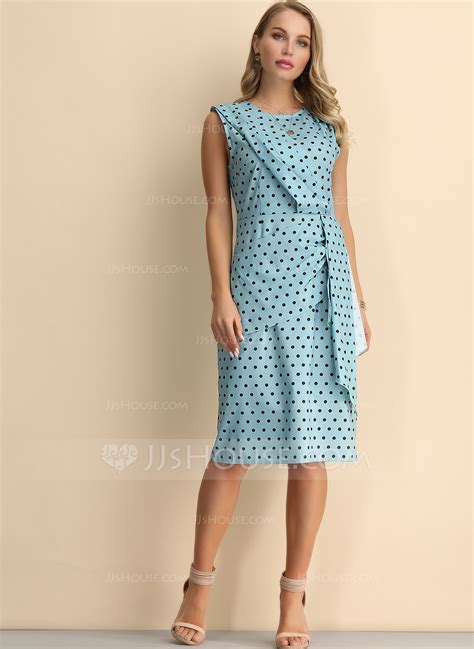 Sheath Column Scoop Neck Knee Length Polyester Cocktail Dress With