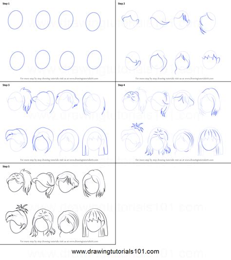 With all the guide lines in place, you can safely finish your manga face. How to Draw Anime Hair - Female printable step by step drawing sheet : DrawingTutorials101.com