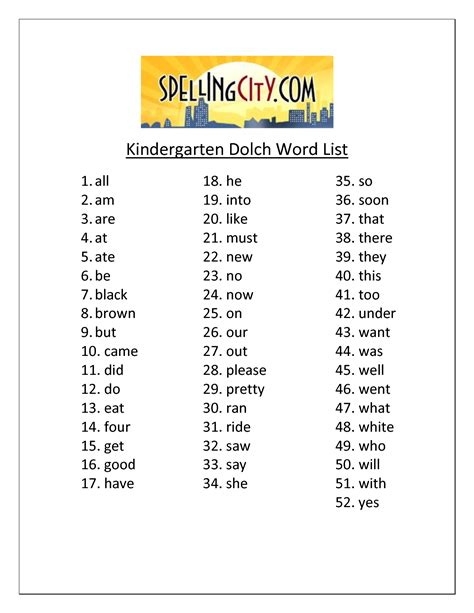 Printable Dolch Sight Words