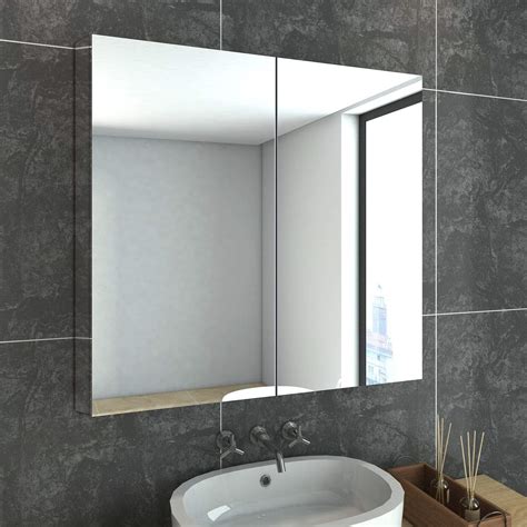 750x720mm Bathroom Mirror Cabinet Storage Polished Stainless Steel Wal Elegantshowers