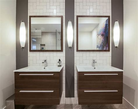 Contemporary Modern Bathroom Floating Vanities Geometric Tile Behind