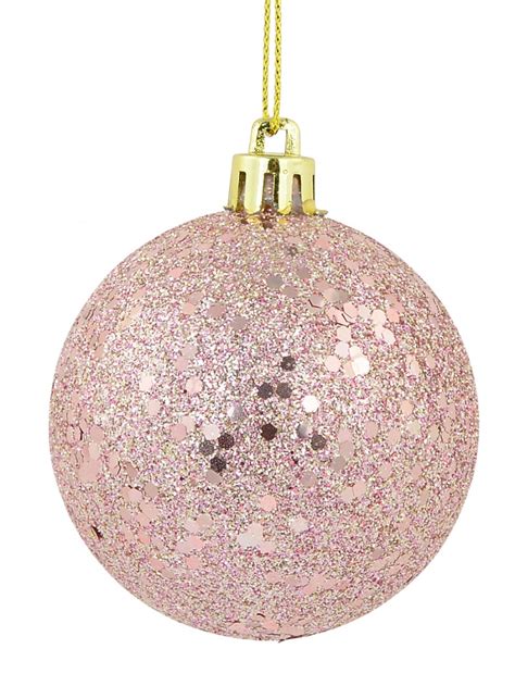 Pink Metallic Sequins And Glitter Coated Baubles 4 X 80mm Christmas