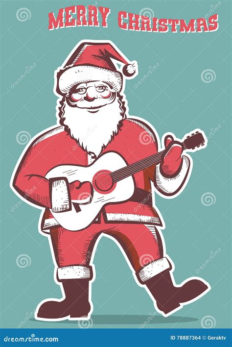 Santa Claus Playing Guitar Isolated Illustration Stock Vector