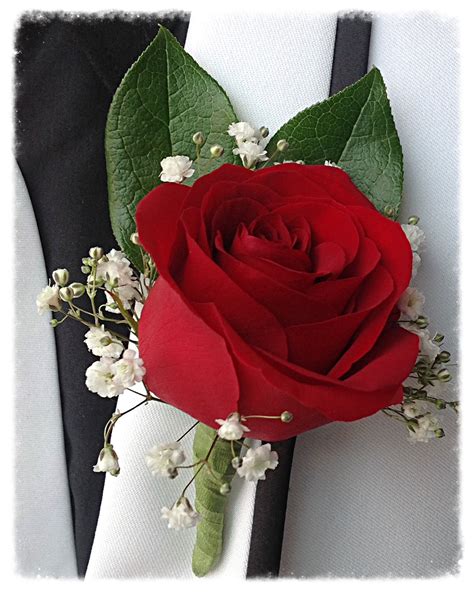 Red Rose And Babys Breath With A Bit Of Greenery For Guys Boutonnieres