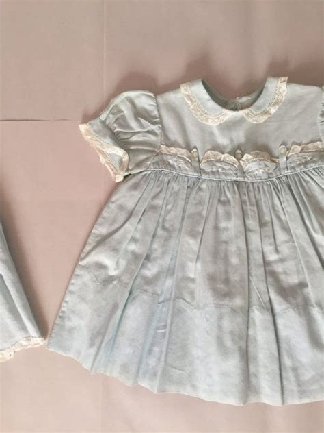 Vintage S Two Piece Baby Girl Dress Set Ocean Blue Cotton Dress