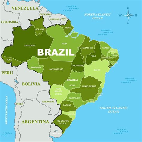 Brazil Map With Detail Country Name 19136576 Vector Art At Vecteezy