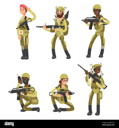 International Army Soldiers Military Man And Woman Cartoon Characters
