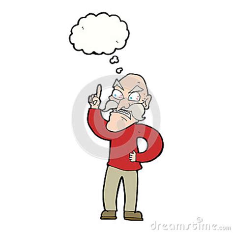 Cartoon Old Man Laying Down Rules With Thought Bubble Stock