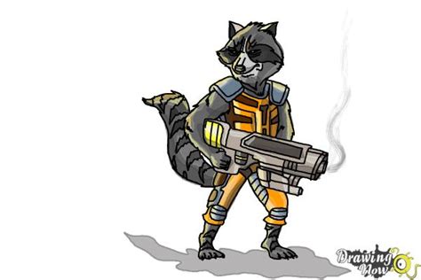 How To Draw Rocket Raccoon From Guardians Of The Galaxy Drawingnow