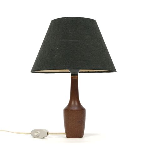 Danish Teak Vintage Table Lamp With Black Shade Retro