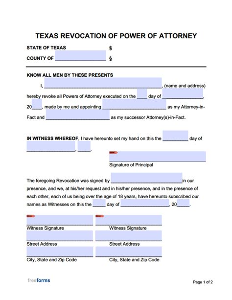 Free Texas Revocation Of Power Of Attorney Form Pdf