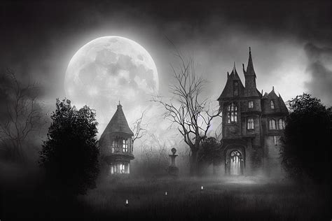 Black And White Moon With Haunted House Pictures Photos And Images