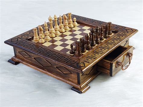 Handmade Wooden Chess Set Chess Table With Storage Box Etsy