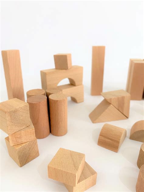 Wooden Blocks Set Wooden Geometric Shapes Wooden Building Etsy