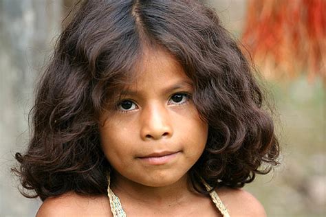 Amazonian Yahua Yagua Tribe Near Iquitos Peru Girl Peace On