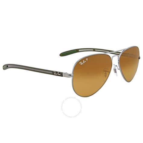 Ray Ban Aviator Carbon Fiber Frame Gradient Brown Polarized Sunglasses