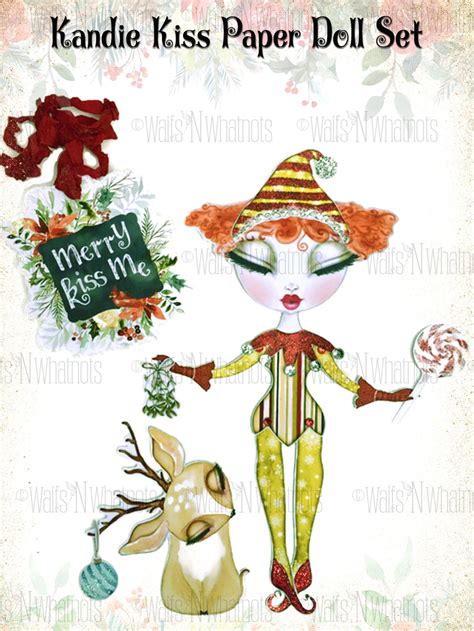 Printable Christmas Pixie Elf Paper Doll Whimsical Deer Etsy